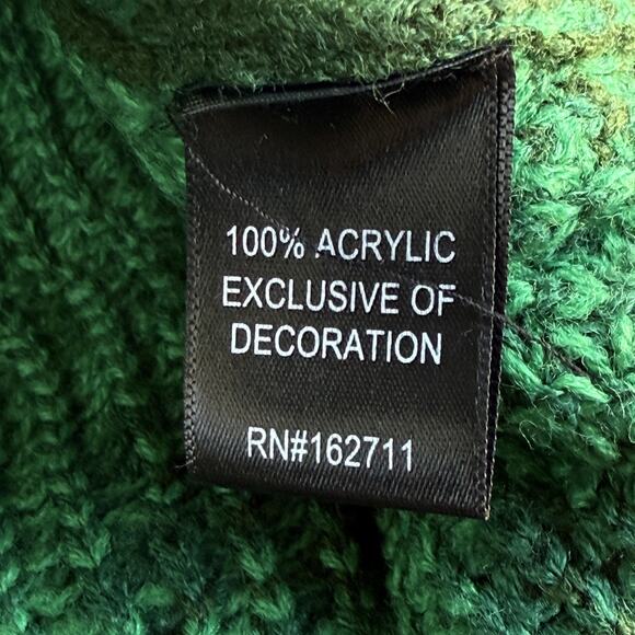 Blizzard Bay Sweater Mens Large Green Christmas Cats Lights Ugly Holiday Pompom - Picture 7 of 10